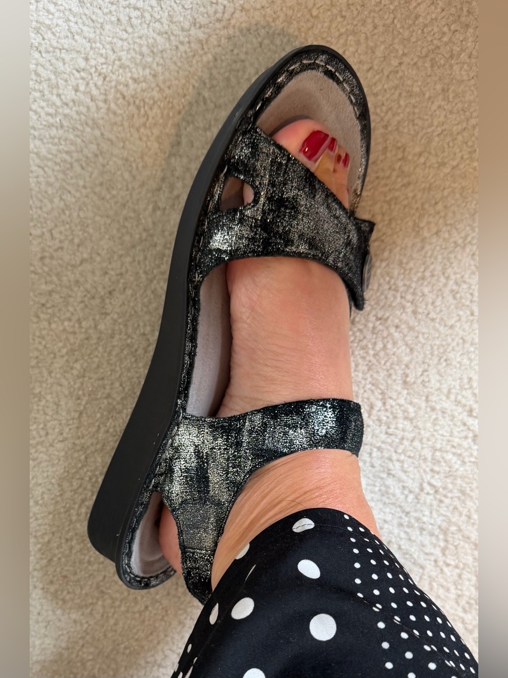 Alegria Vienna Adjustable Sandal in Black Smolder Metallic Leather, Size 10 GUC - Picture 4 of 8